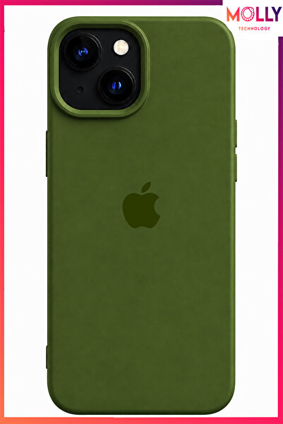 Molly iPhone 13/14 İçin Zeytin Yeşili Soft İçi Kadife Lansman Silikon Kılıf