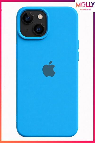 Molly iPhone 13/14 İçin Gökyüzü Mavisi Soft İçi Kadife Lansman Silikon Kılıf