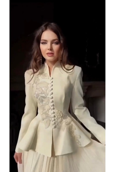 MODA Yeni sezon özel tasarım ceket Dabıl kumaş taş işlemli etek şifon kumaş (...