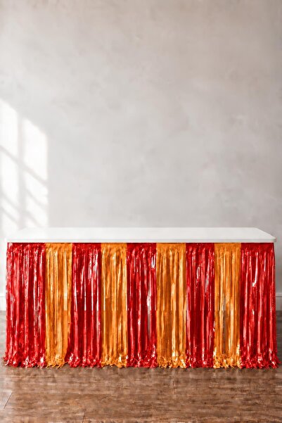 Patladı Gitti Metalize Masa Eteği Sarı Kırmızı70x300 cm