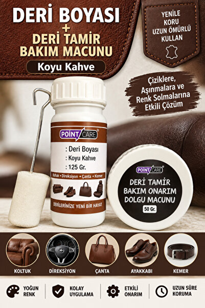 Point Koyu Kahve Deri Boyası 125 Gr + Deri Tamir Bakım Macunu 50 Gr + Uygulam...