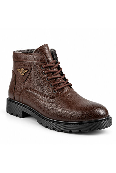 BESKAR Ba0585 Brown Men's Winter Boots - Warm Fur Lined, Side Zipper and Lace...