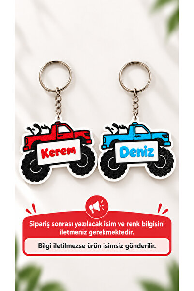ecolia store Kişiye Özel İsimli Monster Truck Anahtarlık - Çocuk Okul Çantası...