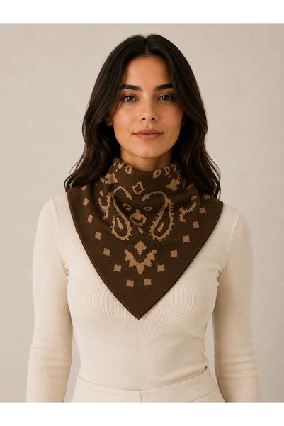 Sebir Moda Patterned Double-Sided Knitwear Triangle Scarf
