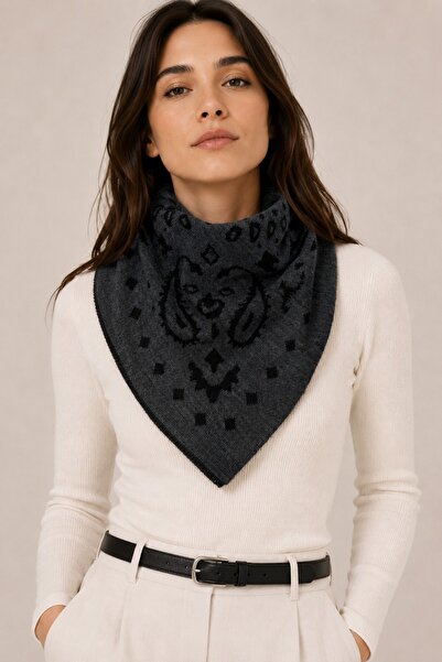 Sebir Moda Patterned Double-Sided Knitwear Triangle Scarf