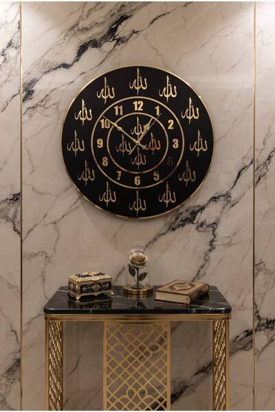 VELAKON ALLAH YAZILI İSLAMİ MOTİFLİ LÜKS DUVAR SAATİ AHŞAP&PLEKSİ 50X50 CM SE...