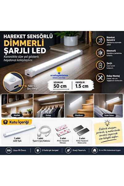 erşahaydınlatma Hareket Sensörlü Led Işık 50 cm BEYAZ Renk