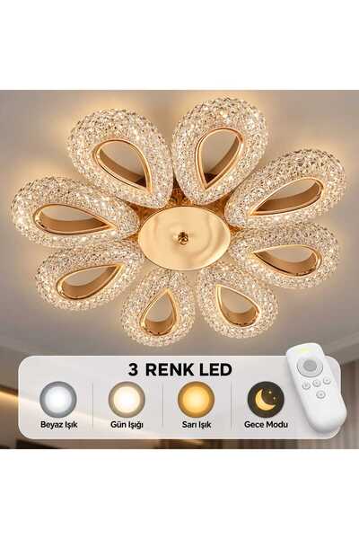 MAVERALİGHTİNG YAGMUR 8Lİ AVİZE 3 RENK LED ISIKLI KUMANDALI SALON AVİZE MODER...