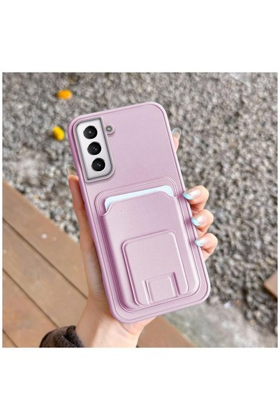 Pro Aksesuar Samsung Galaxy S22 Compatible Case with Stand and Card Holder Silicone Case Rose Gold