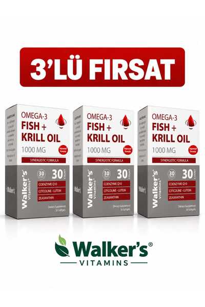 Walkers Krill Oil Omega 3 Sitikolin Lutein Q10 içeren Vitamin (3'lü)
