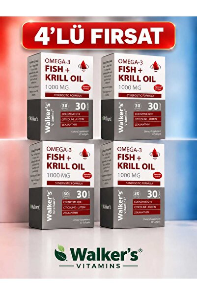 Walkers Krill Oil Omega 3 Sitikolin Lutein Q10 içeren Vitamin (4'lü)