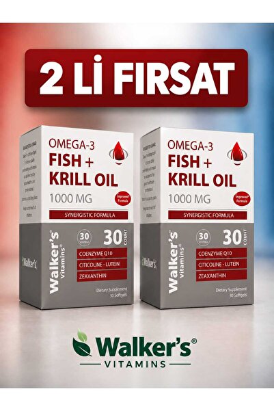 Walkers Krill Oil Omega 3 Sitikolin Lutein Q10 içeren Vitamin ( 2'li)