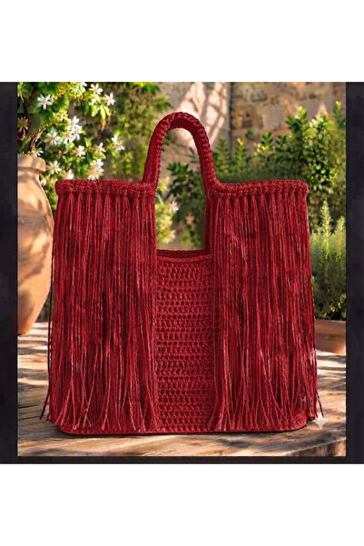 MEGAHAN BOUTIQUE Hand Knitted Paper String Fringed Luxury Hand and Shoulder Bag