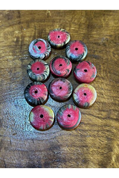 Gönülden Tasarım 2 cm 11 Pieces Bamboo Perforated Jewelry Beads Red