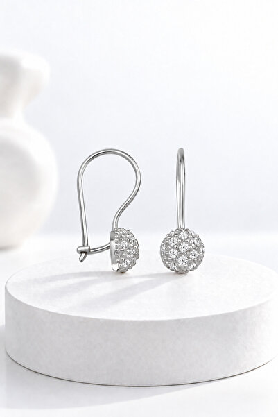jelux silver 925 Ayar Gümüş 6 Mm Top Zirkon Taşlı Mengeçli Küpe