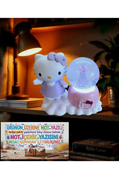 Online Hello Kitty figürlü 9cmx8cm ebat pilli ışıklı dekoratif kar küre(diled...
