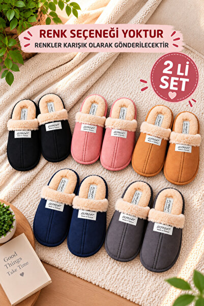 Slipcat 2' Li Paket Önü Kapalı Terlik Ev Terliği Çeyiz Bohça Seti