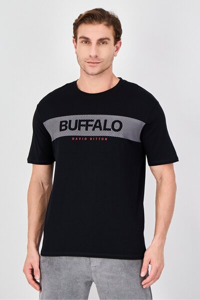 Buffalo David Bitton Men Crew Neck Short Sleeve Brand Logo T-Shirt, Black