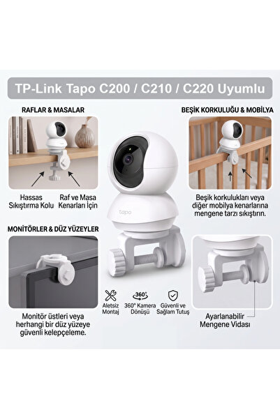 Tapo C200 / C210 / C220 Uyumlu Kolay Montaj Aparatı - Yatay ve Dikey Çift Yönlü (Beyaz)