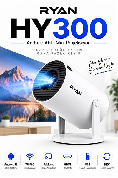 Ryan Technology Android Sistemli Akıllı Projeksiyon Cihazı Kablosuz Ekran Yan...