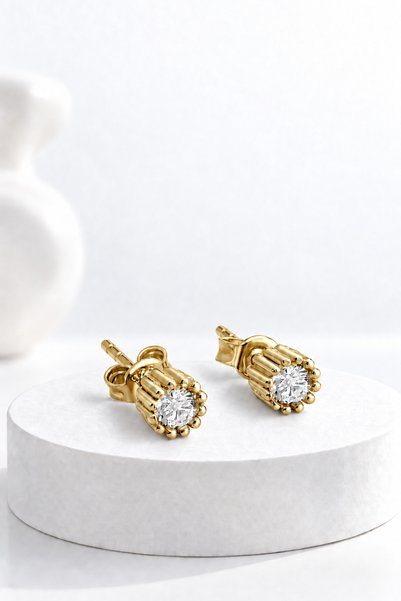 jelux silver Gümüş 925 Ayar Tek Taş Gold Renkli Çivi Gold Küpe