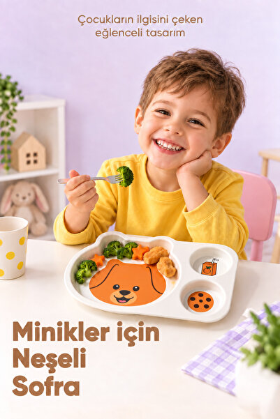 Wumboo 3-Compartment Animal Patterned Melamine Children's Plate - Extra Durable Bpa Free Feeding Plate - Dog