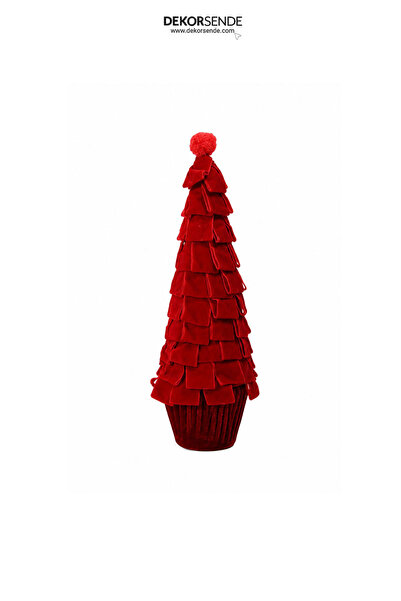 Dekorsende Christmas Velvet Ribbon Layered Table Top Tree Red 28 cm