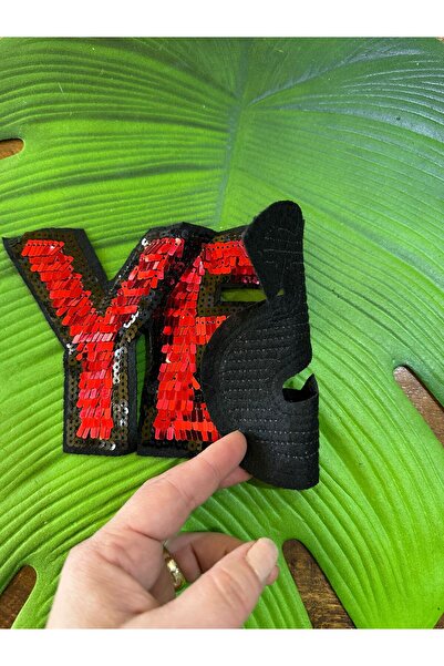 Gönülden Tasarım 24x12 cm Red Sequin "Yes" Text Emblem Sewing Bag Accessory