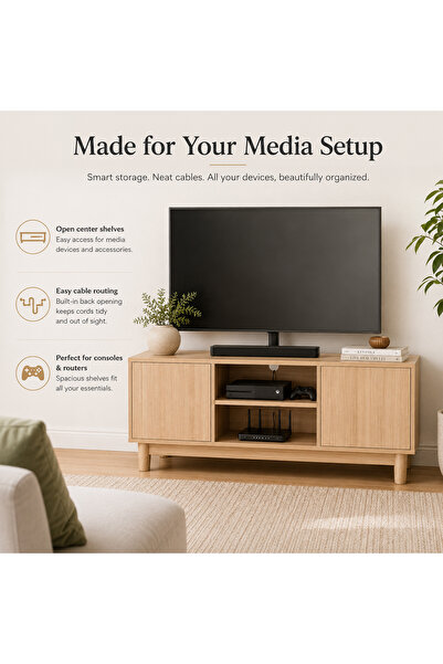 Arabest Vintage Retro TV Media Console 120×40×48 cm 27.4kg Wood‑Grain, 2‑Door...