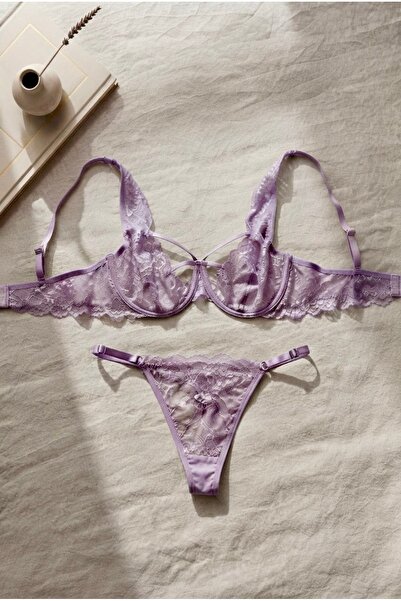 MAİZEN Lila Dantel Detaylı İpli Balenli Bralet Sütyen Takım