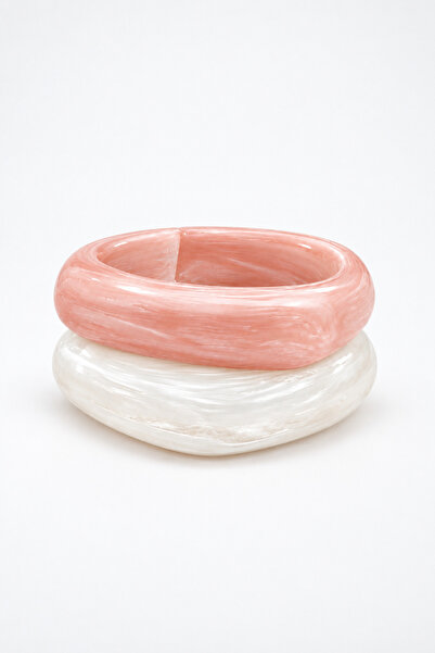 SOLÉORA COAST Premium Reçine Bangle Bileklik Seti – İnci Beyaz & Pudra