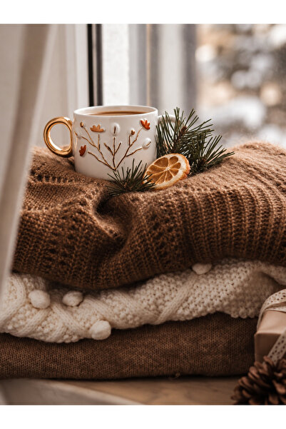Autumn Leaves 24 K Gerçek Altın Dekorlu El Yapımı Seramik Fincan 200 ml