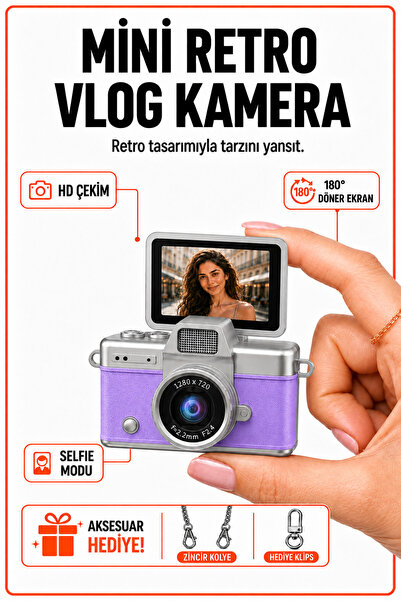 solvis Mini Dijital Kamera Retro Tasarım HD Video Selfie Çekim 180° Döndürüle...