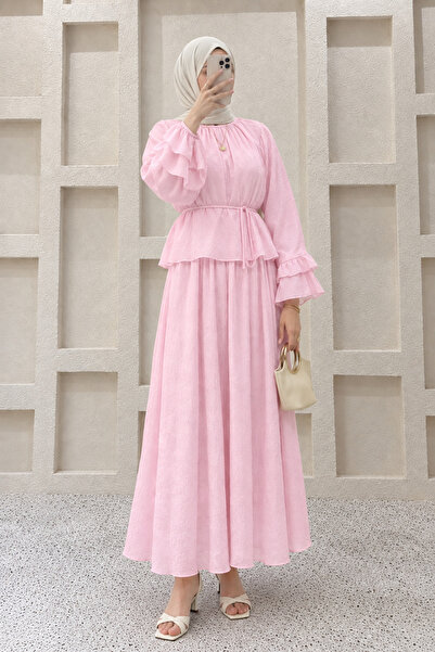 Moda Aydın Butik Kadın Volan Kollu İkili Etekli Takım M41675 - Pembe