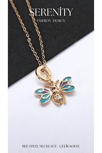 Serenity Colorful Zircon Stone Bee Figure Steel Necklace