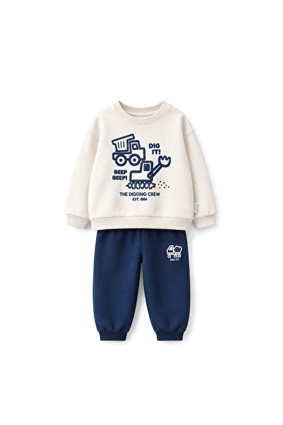 ALLNOORKİDS Baby Boy Printed Waffle Two-Piece Tracksuit Set