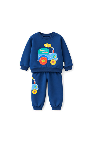 ALLNOORKİDS Baby Boy Printed Waffle Two-Piece Tracksuit Set