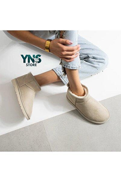 LEMİ SHOES Siyah Bağcıksız Düz Ve Ince Taban Içi Kürklü Kısa Süet Kadın Bot
