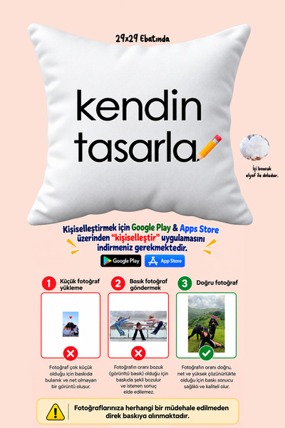 bikups Kişiye Özel Kendin Tasarla Yastık 29x29 cm Fotoğraf Baskılı Dekoratif ...