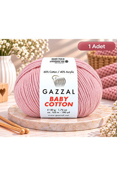 Gazzal Baby Cotton Pamuklu El Örgü İpi 3444 Pudra - Amigurumi ve Bebek Yünü 5...