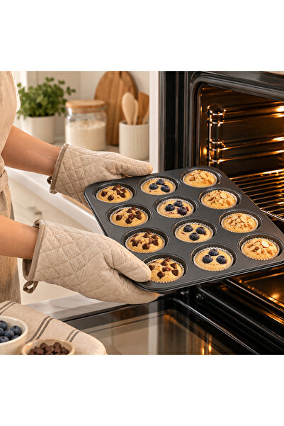 SHARI 12’li Metal Muffin Kek Kalıbı Cupcake Kalıbı Çelik Fırın Tepsisi Mini K...