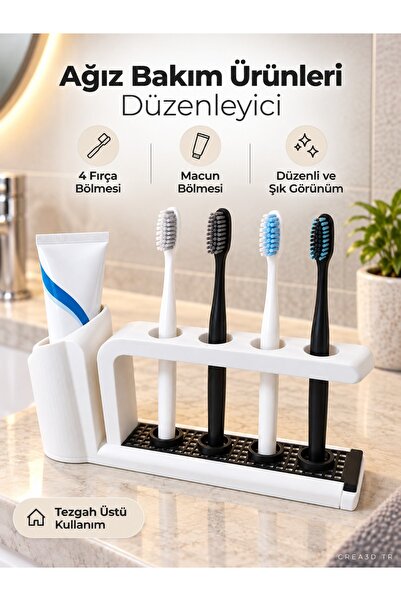 DİŞ FIRÇALIK VE BANYO ORGANİZERİ 4 BÖLMELİ -BEYAZ RENK
