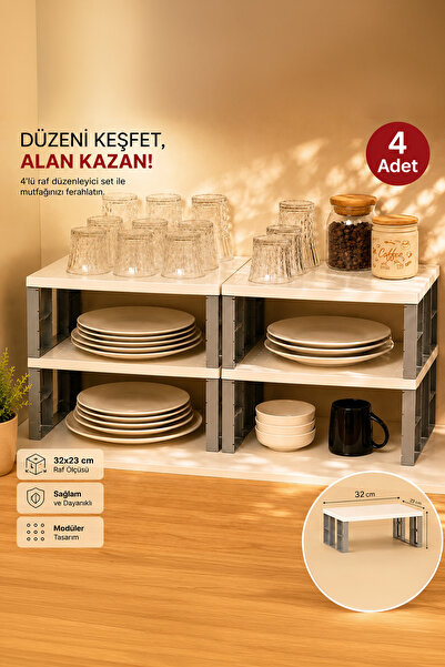 Porsima Org-01 Dayanıklı Plastik 4lü Raf Düzenleyici Dolap İçi Düzenleyici Ra...