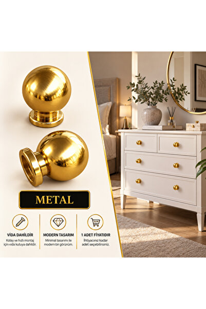 HİLAL AKS Misket 25 Mm Gold Düğme Mobilya Dolap Vestiyer Kulp