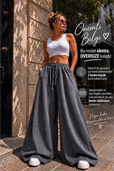 nd jeans Beli Lastikli Ara Bel Oversize Bol Paça Jeans -%100 Pamuk Yumuşak Do...