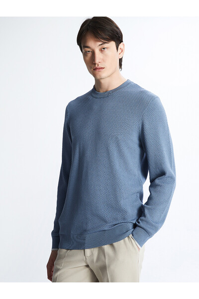 LC Waikiki Nevavm Farkıyla Southblue Blue Knitwear Flat Oval Collar Men's Swe...