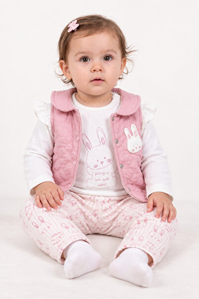 Rocha Baby Rocha Baby Girl Pink Rabbit Figured 3-Piece Set - Quilted with Ear...