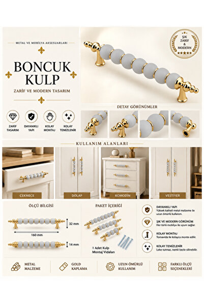 EMSALtasarım Polimer Boncuk Lüks Modern Dolap Çekmece Kulpları (224 Mm ) Altı...