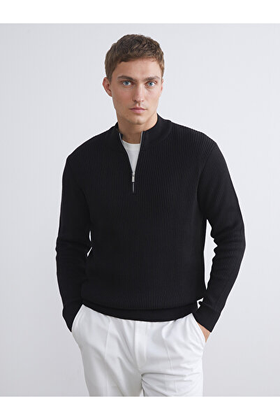 LC Waikiki Lcw Vision Black Knitwear Flat Collar Men's Sweater with Nevavm Di...