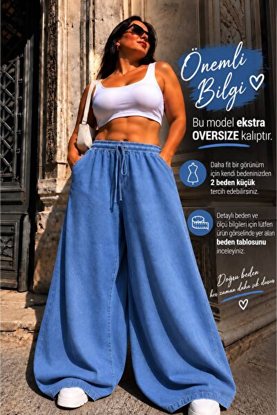 nd jeans 44-52 Ara Beden %100 Kot Beli Lastikli Oversize Bol Paça Pantolon – ...